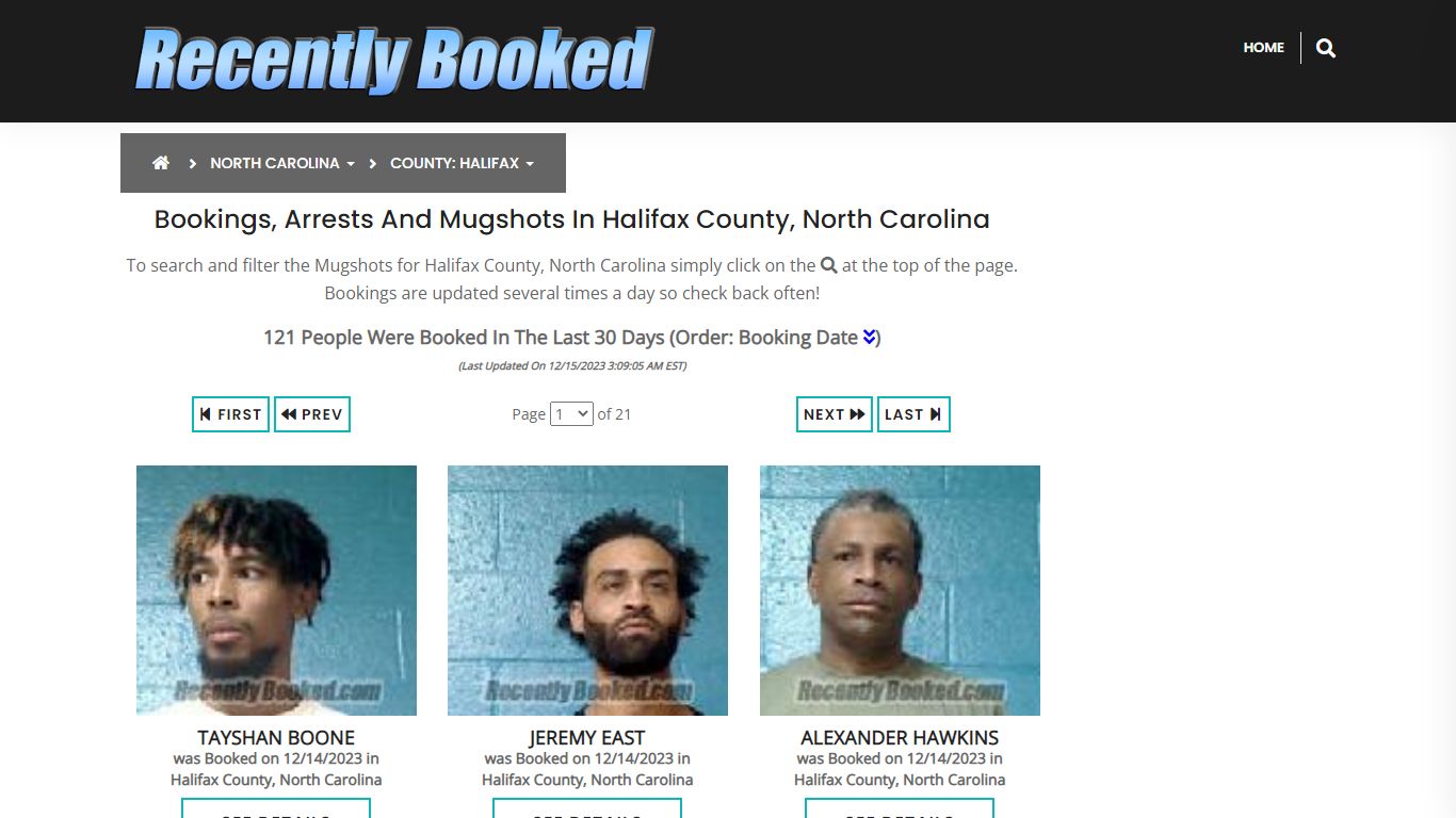 Bookings, Arrests and Mugshots in Halifax County, North Carolina